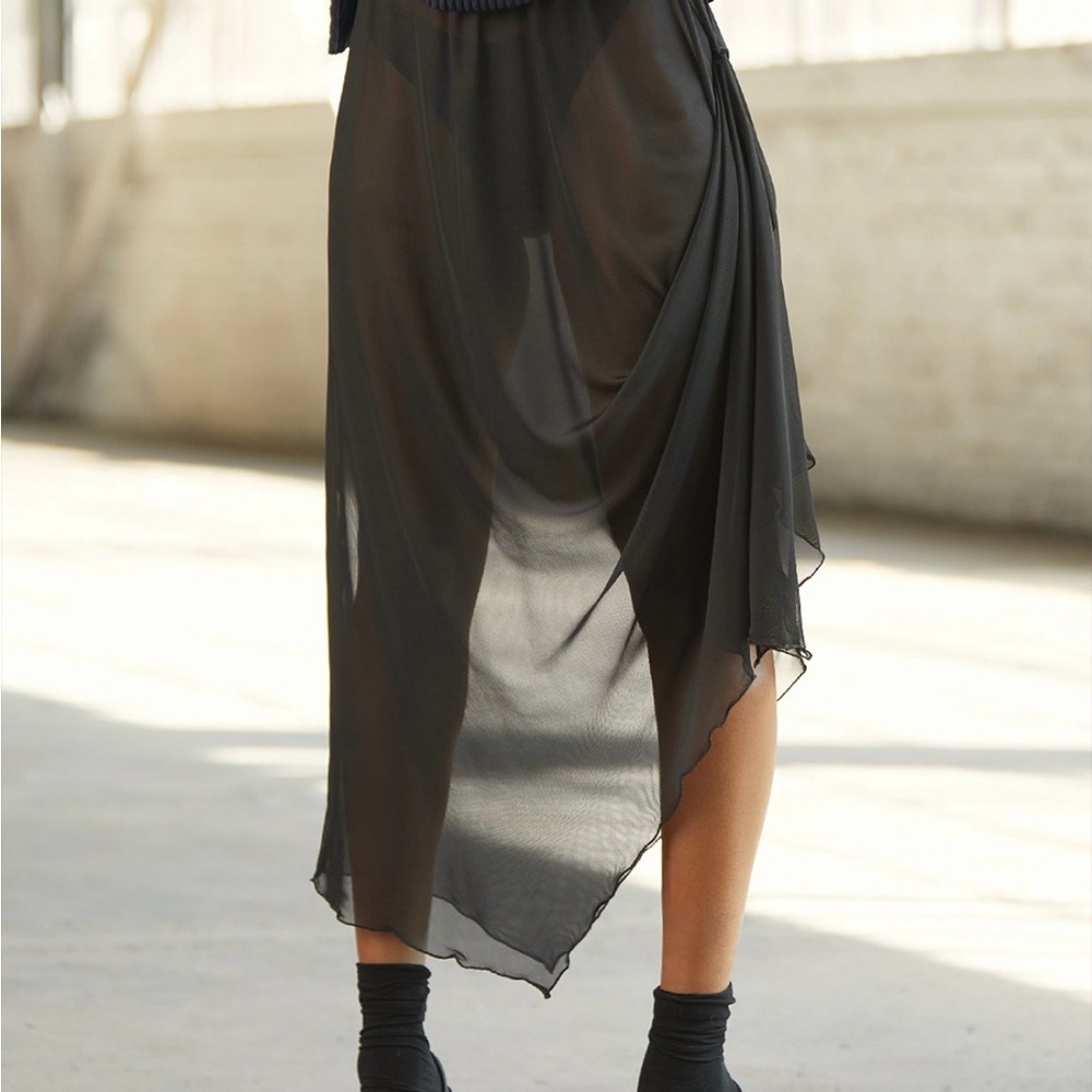 Joah Brown Asymmetrical Mesh Black Button Skirt - Size XS NEW WITH TAGS - Picture 3 of 6
